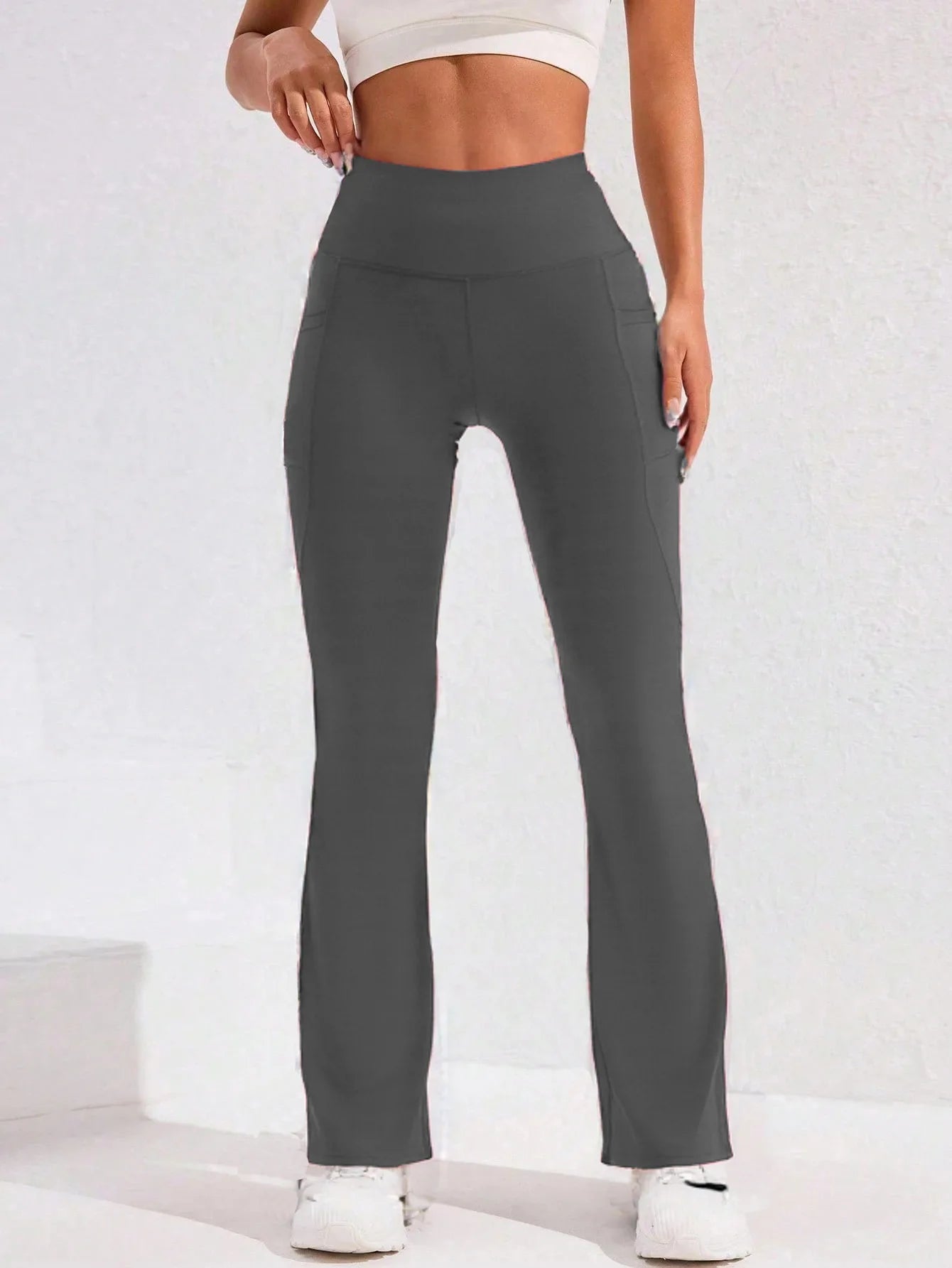 Women's High-Waist Flare Leg Yoga Pants with Pocket