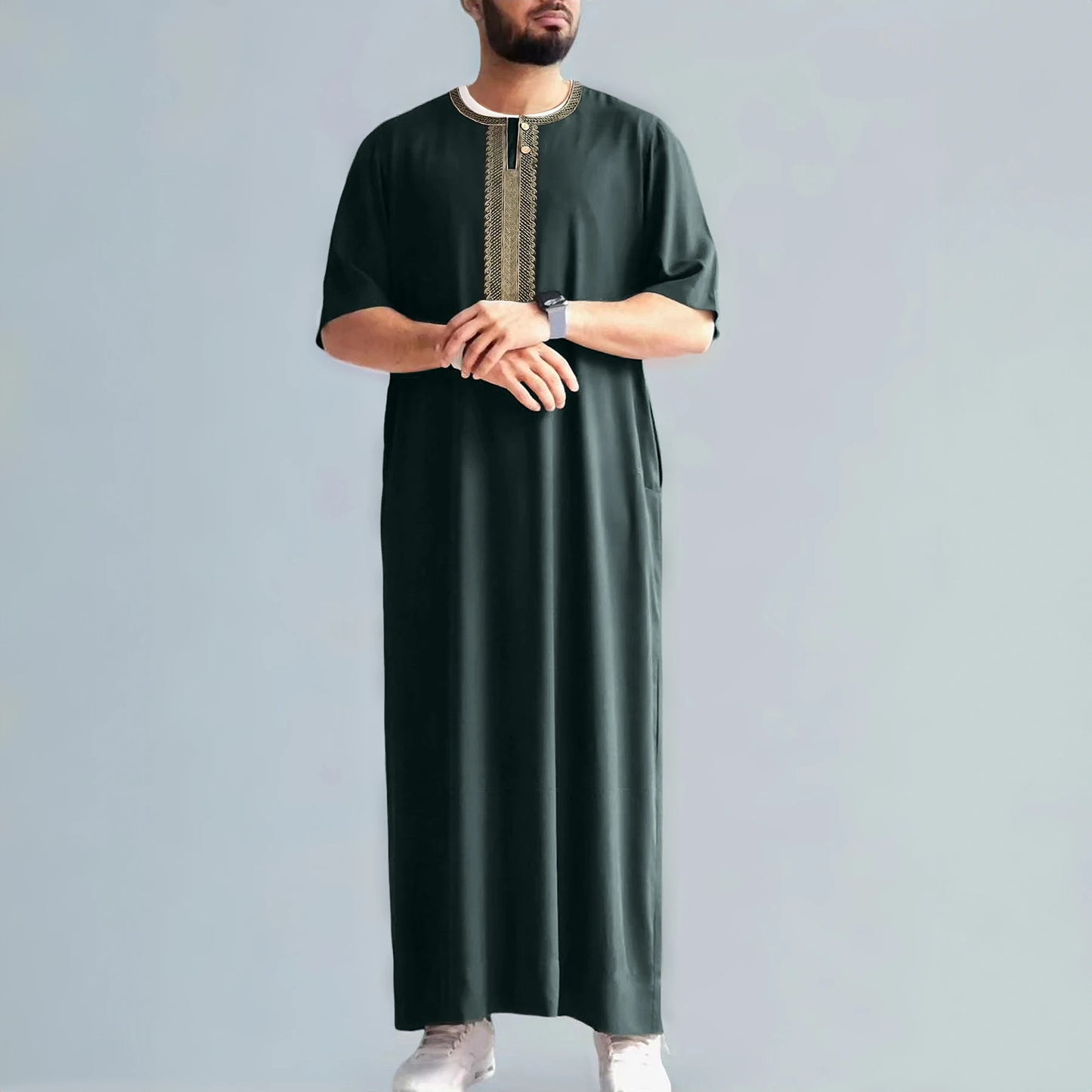 2025 Embroidered Traditional Men boubou jalabiyas jubbah Muslim men's thobe Morocco thobes islamic clothing Ramadan robe