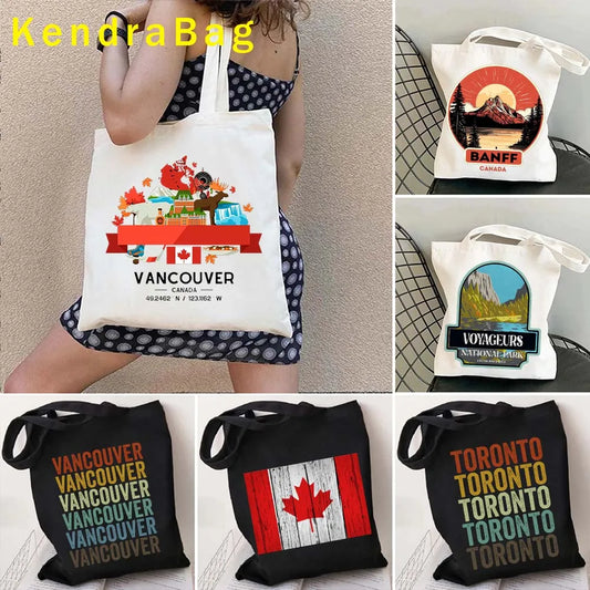 Happy Canada Day Canadian Tourist Gift Montreal Vancouver Toronto City Landscape Quebec Skyline Canvas Totes Bag Cotton Handbags
