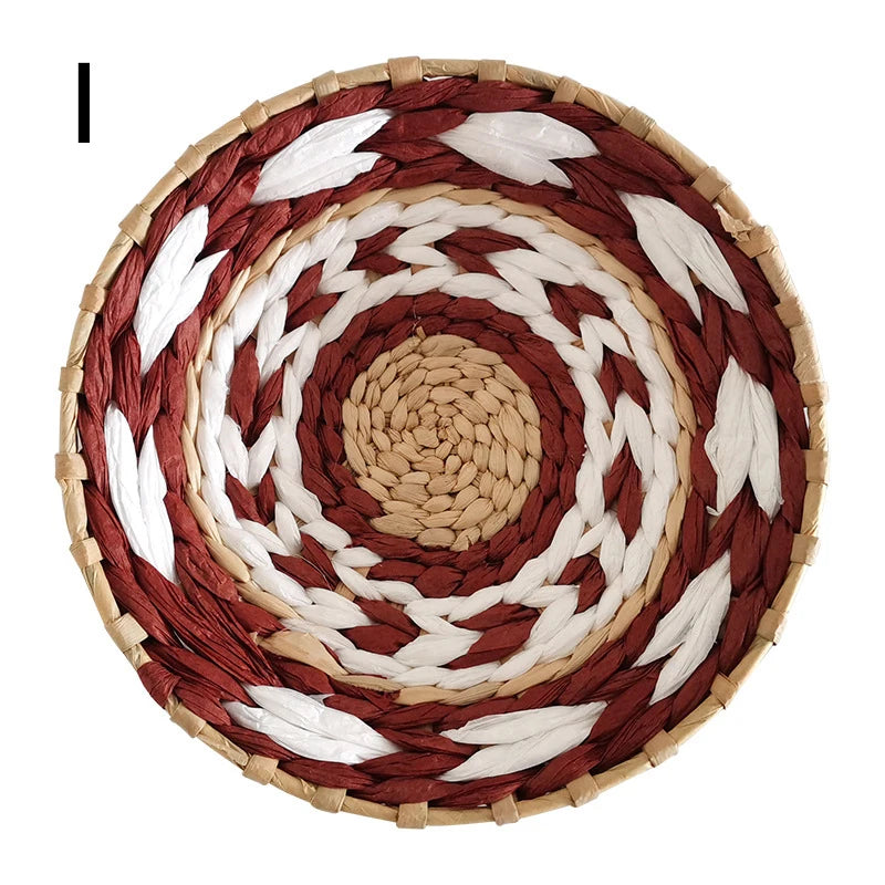 Straw Woven Tray Wall Decor Hanging Plate Round Fruit Storage Basket Bohemian Home Decoration Rattan DIY Crafts Gifts