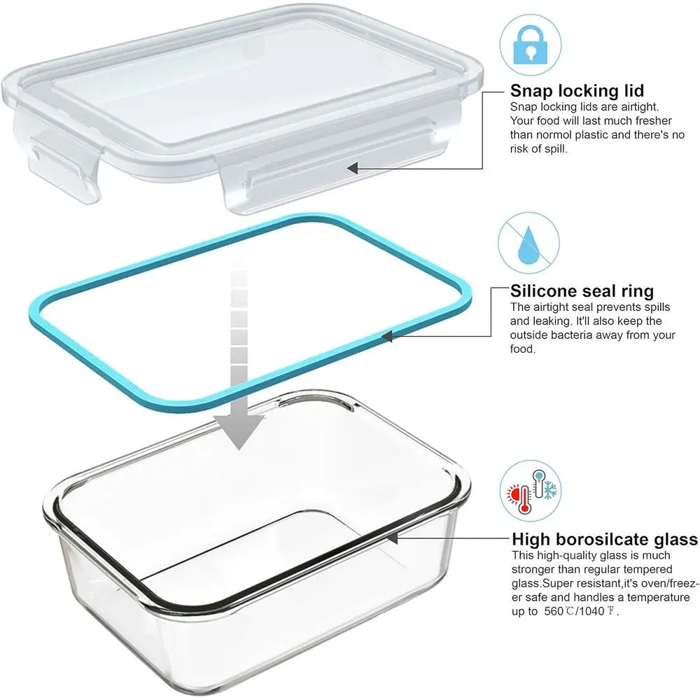 18-Piece Glass Meal Prep Containers with Leak-Proof Lids – BPA-Free Food Storage Set