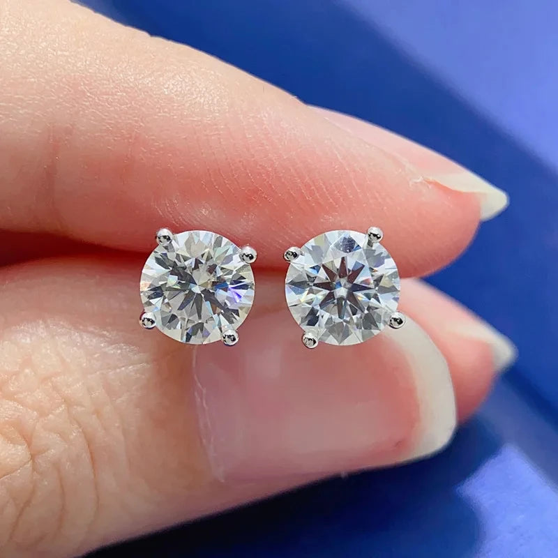 Moissanite Stud Earrings – S925 Sterling Silver Unisex Studs (1–2 CT Options)