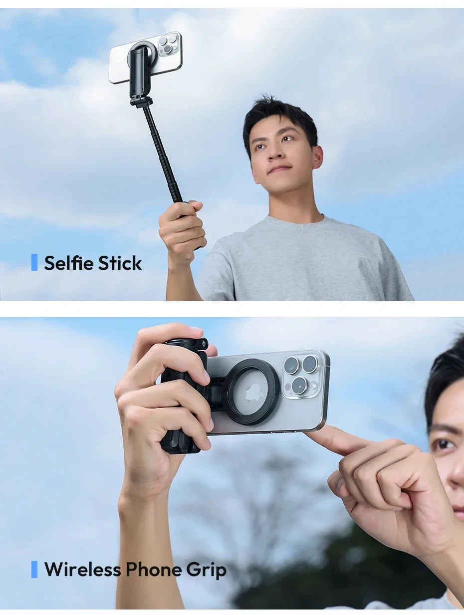 Magnetic Wireless Phone Grip & Selfie Stick Tripod – Compatible with iPhone 16/15/14/13/12 Pro Max & Samsung