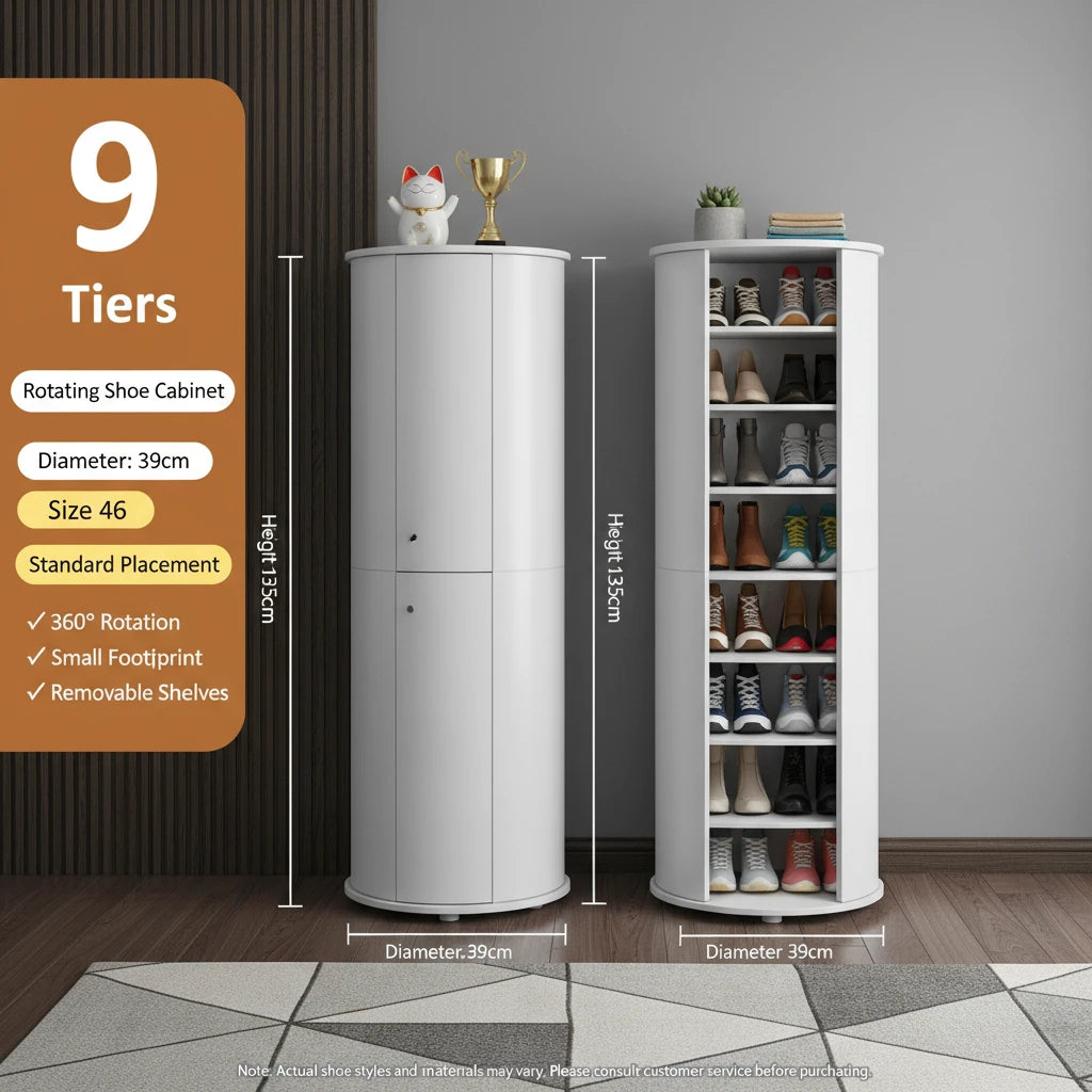 Multi-Layer Rotating Round Shoe Cabinet – Steel Frame Dustproof Shoe Storage Rack with Large Capacity Entryway Organizer
