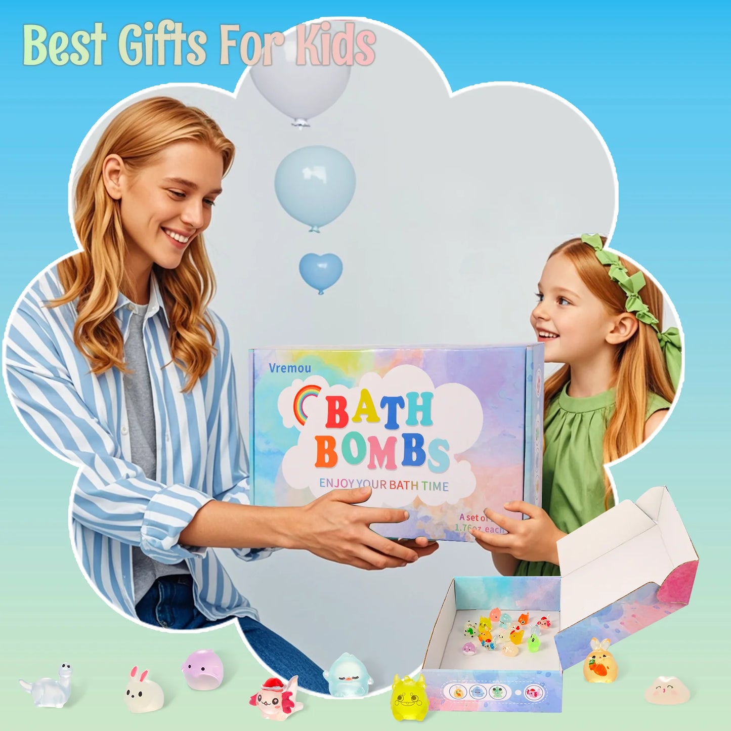 Kids Bath Bombs with Toys Inside – 15-Pack Bath Bomb Gift Set with Glow-in-the-Dark Surprise Toys | Fizzing Bath Bombs for Boys & Girls | Birthday Gift for Kids