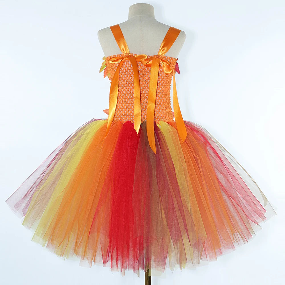 Girls' Autumn Maple Leaf Fairy Costume Dress