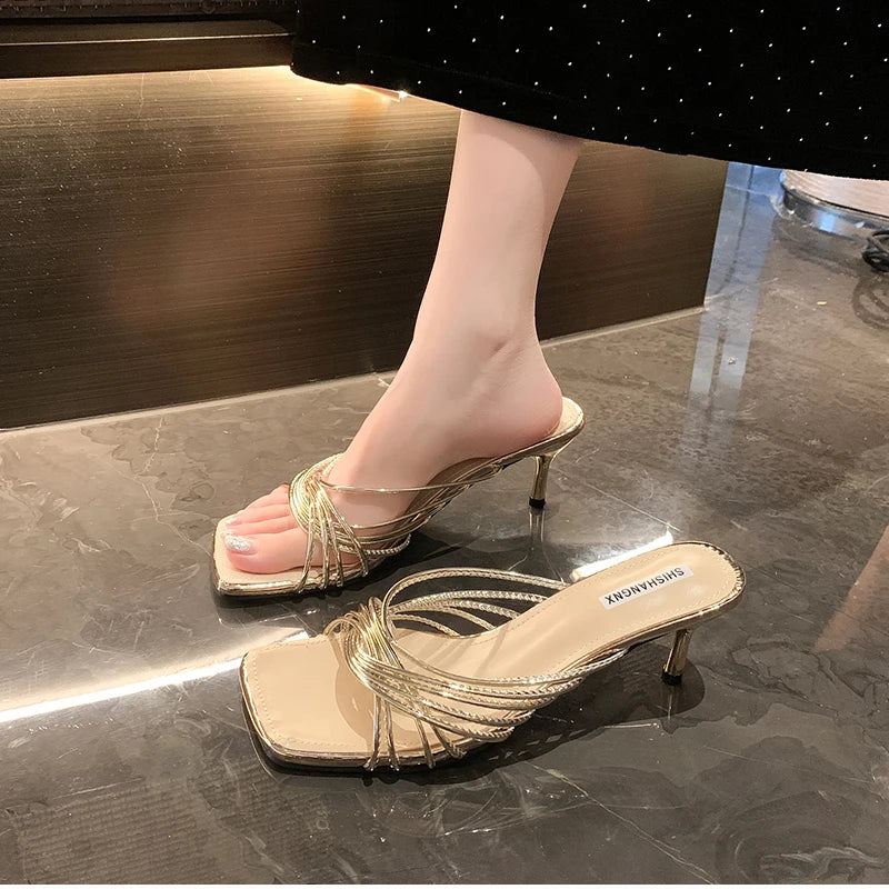 Concise Narrow Band Women's Slippers – Fashion Thin Heel Party Mules / Slide Pumps