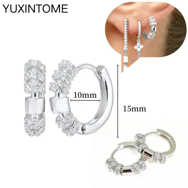 925 Sterling Silver Multi-Turn Hoop Earrings with White Zircon, Fashion Punk Jewelry for Women