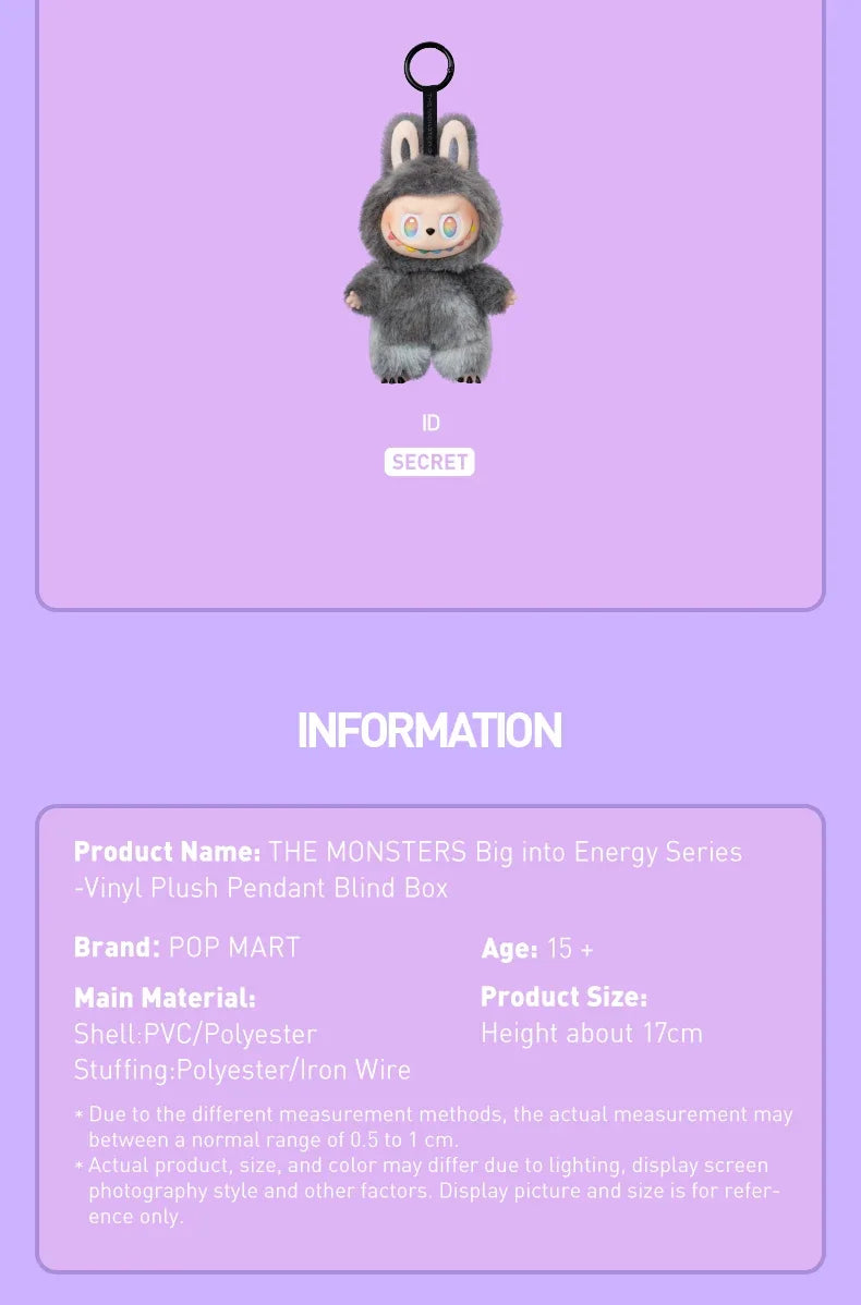 Labubu V3 – Big Into Energy Series | Vinyl Velvet Blind Box Mystery Pendant | Collectible Decoration & Gift