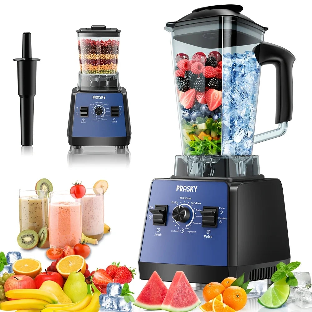 PRASKY 2400W Professional Blender & Grinder Combo – 25,000 RPM High-Speed Kitchen Blender, 68oz BPA-Free Pitcher, 2 Containers, Ice Crusher for Smoothies, Shakes & Frozen Drinks