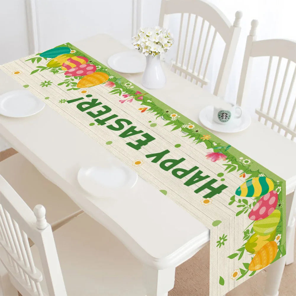 Linen Carrots Rabbit egg Flower Happy Easter Table Runner 2025 Spring Easter Decoration For Home Party Rabbit Dining Table Cloth