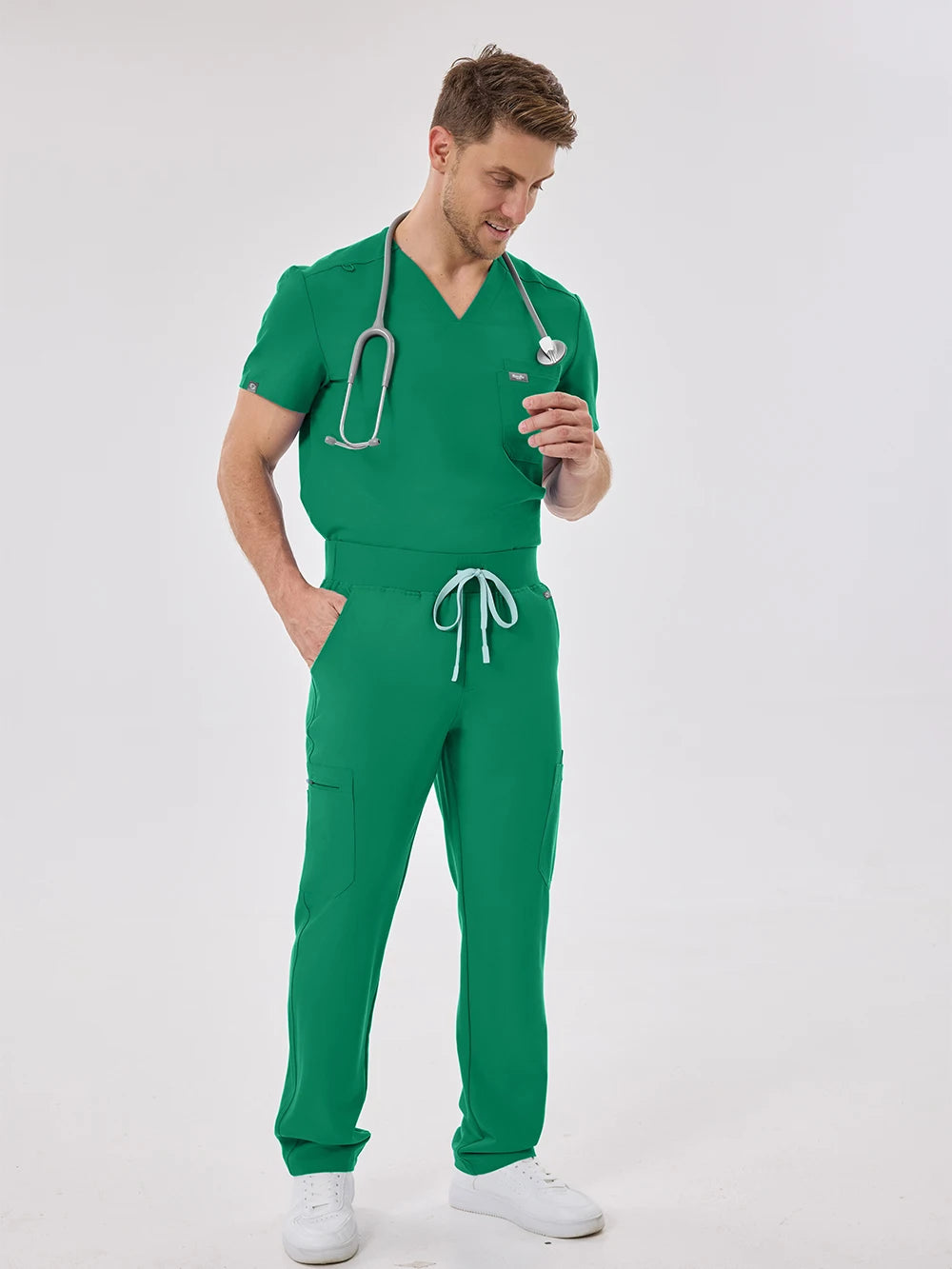 Men's Fluid-Resistant Medical Scrubs Set — Soft Breathable 2-Piece Healthcare Uniform