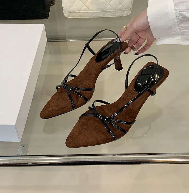 Women’s Summer Heeled Sandals – 2025 Fashion Pointed-Toe Open Design with Spaghetti Straps | Party & Dress Shoes