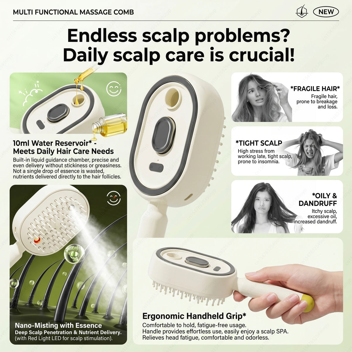 Plastic Hair Brush with Spray Feature