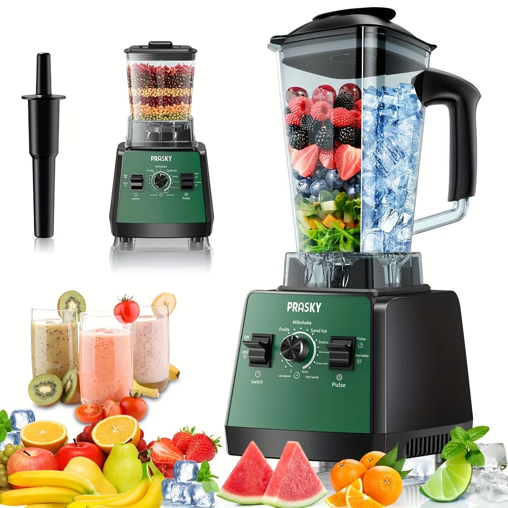 PRASKY 2400W Professional Blender & Grinder Combo – 25,000 RPM High-Speed Kitchen Blender, 68oz BPA-Free Pitcher, 2 Containers, Ice Crusher for Smoothies, Shakes & Frozen Drinks