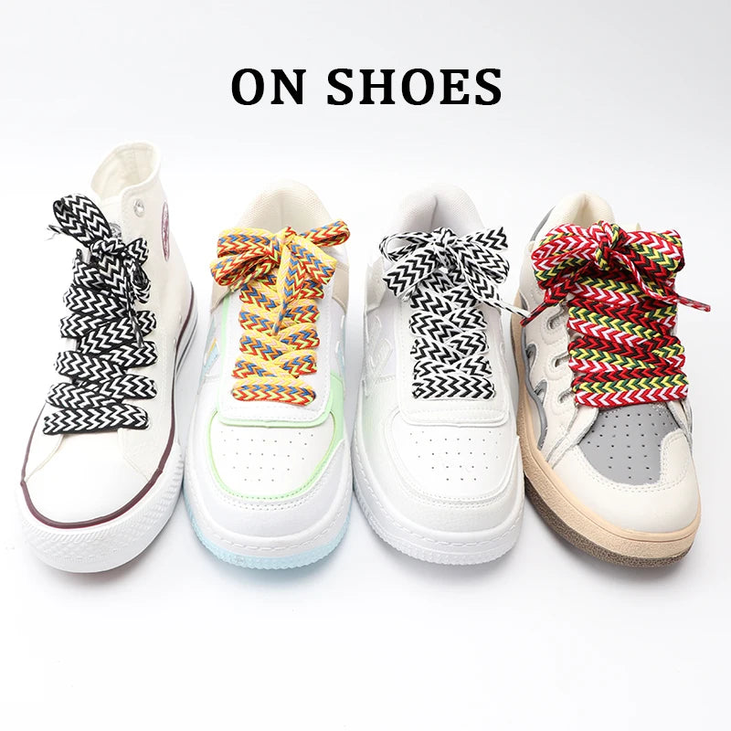 Flat Wavy Shoelaces for Sneakers – Trendy Wide Replacement Shoe Laces for Casual, Sport & Streetwear Shoes (1.5cm / 2cm / 3cm Widths)