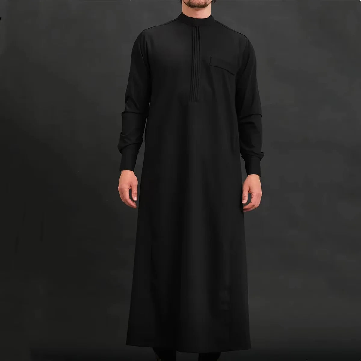 Muslim Men’s Embroidered Robe – Retro Long Sleeve Thobe, Casual Loose Fit Islamic Kaftan for Eid, Prayer & Daily Wear