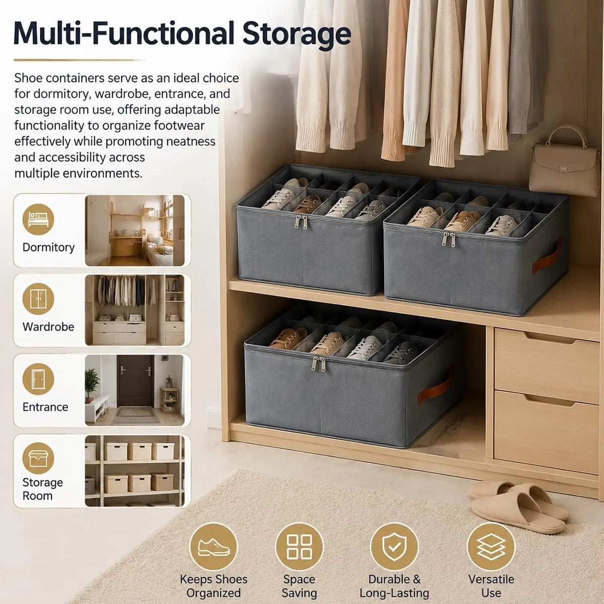 Foldable Shoe Storage Organizer with Clear Lid