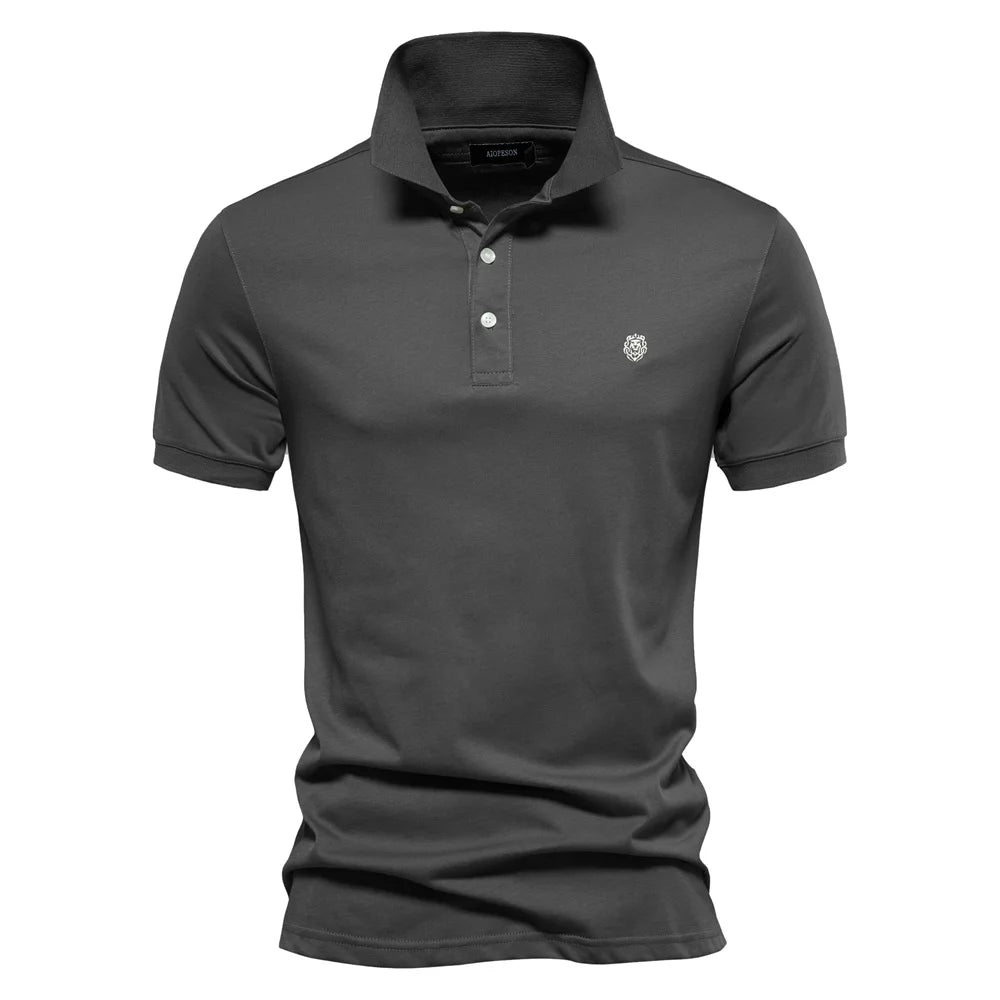 Men’s 100% Cotton Embroidered Polo Shirt – Solid Color Short Sleeve Summer Casual Social Polo