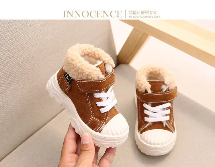 Children's Winter Warm Boots – Boys' & Girls' Waterproof Cotton Shoes with Thick Velvet Lining