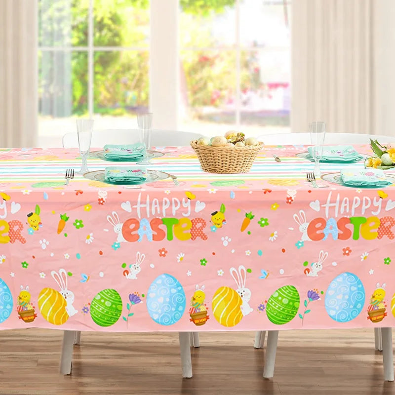 Easter Bunny Tablecloth Happy Easter Decoration For Home 2025 Easter Rabbit Eggs Easter Spring Themed Party Supplies Decoration