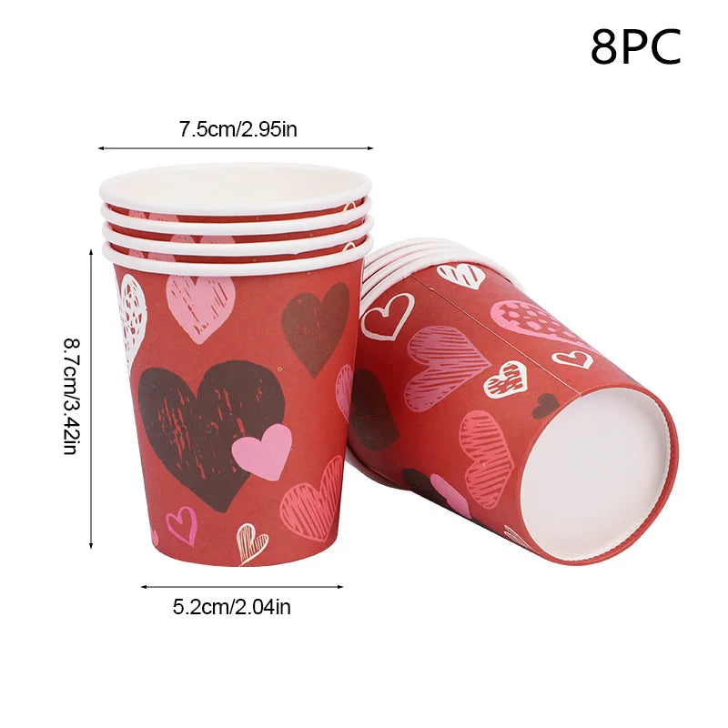 Love Heart Disposable Tableware Set – Paper Plates, Cups, Napkins & Tablecloth for Valentine’s Day, Wedding, Anniversary & Party Decor