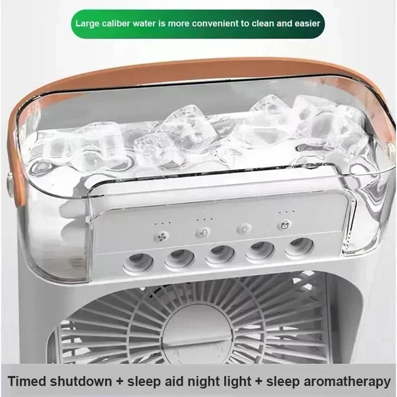 3-in-1 Mini Air Cooler Fan with Humidifier & LED Night Light – Portable USB Desktop Cooling Fan for Home & Office