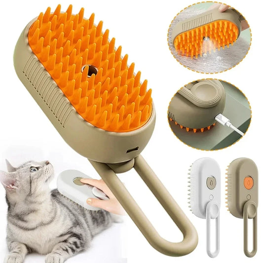 3-in-1 Electric Steam Brush for Cats and Dogs – Pet Grooming Comb with Spray, Massage, and Deshedding Functions