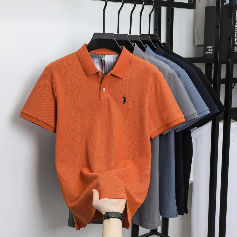 Men’s 100% Pure Cotton Breathable Short Sleeve Polo Shirt – Luxury Embroidered, Loose Fit Casual & Summer Business Wear