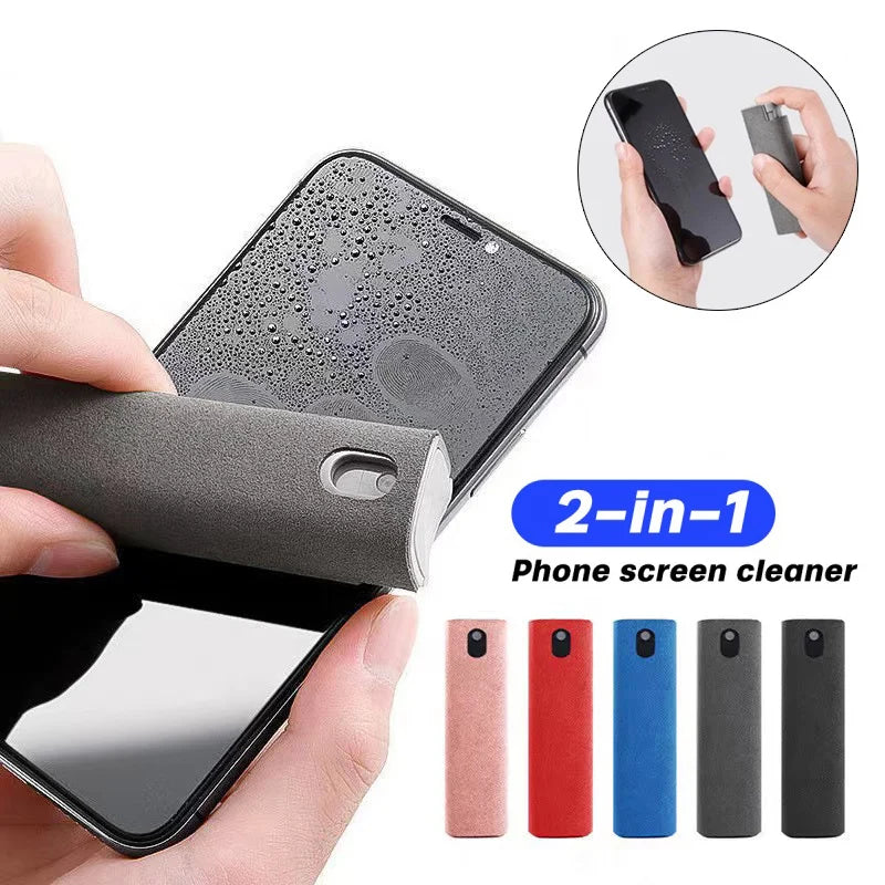 2-in-1 Portable Phone & Tablet Screen Cleaner Spray with Microfiber Cloth – Touchscreen & Glass Cleaning Set