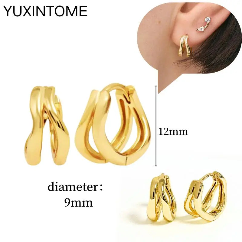 925 Sterling Silver Multi-Turn Hoop Earrings with White Zircon, Fashion Punk Jewelry for Women