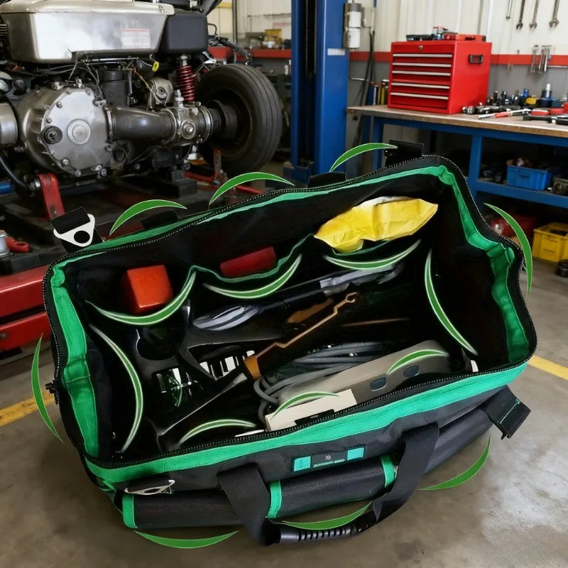 Heavy-Duty Tool Bag with Wide Mouth Opening, Compact Tool Organizer with Soft Handle, Zippered Electrician Storage Bag