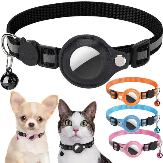 AirTag Case Collar for Cats, Protective Cover for Anti-Lost Locator, Dog Tracker Holder Accessories, Reflective Pet Collar with Bell