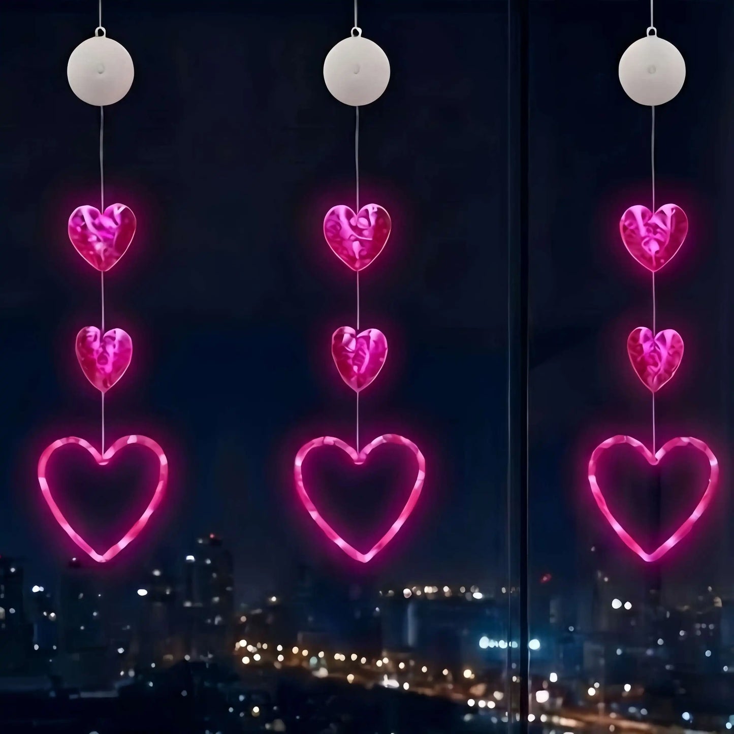 Heart-Shaped LED Window Light with Timer – Valentine’s Day Hanging Decoration