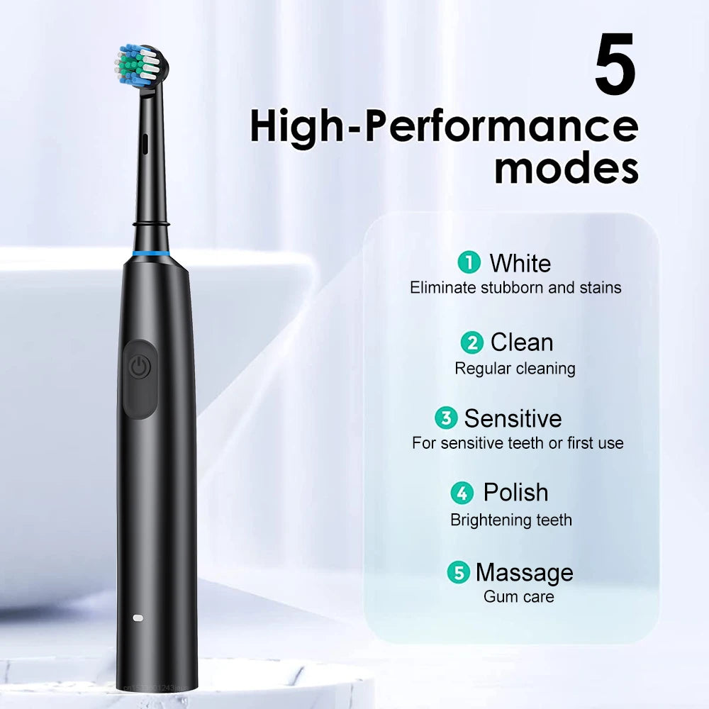 Rechargeable Rotating Electric Toothbrush for Adults, Deep Cleaning, 8 Soft Replacement Brush Heads Included