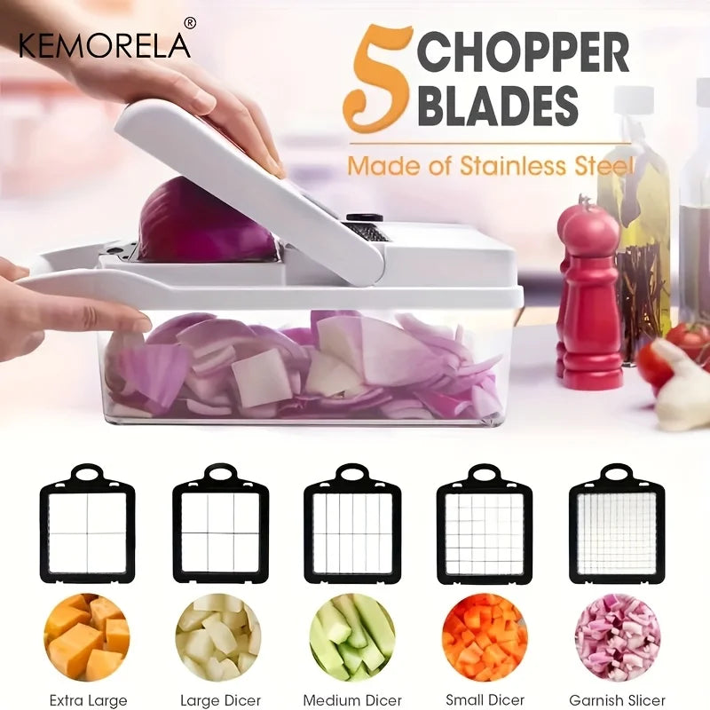 KEMORELA 15-in-1 and 22-in-1 Manual Vegetable Chopper, Dicer, Slicer and Grater with Collection Container