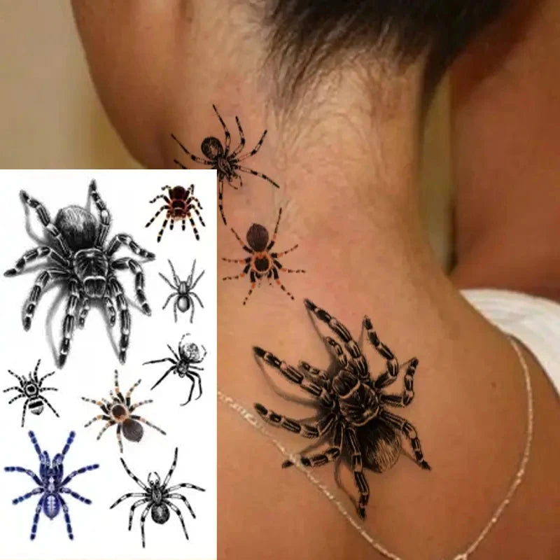 Spider Temporary Tattoo Stickers with Realistic Arachnid Designs for Halloween Costumes, Gothic Party Looks and Festival Body Art