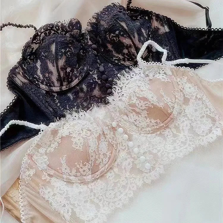 Women's Lace French Strappy Push Up Bra – Underwire, Backless, Sizes S-XL