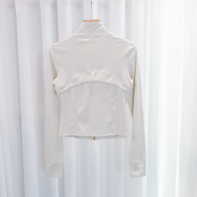 Women's Slim Fit Yoga & Workout Jacket with Gold Zipper – Long Sleeve Athletic Sports Jacket