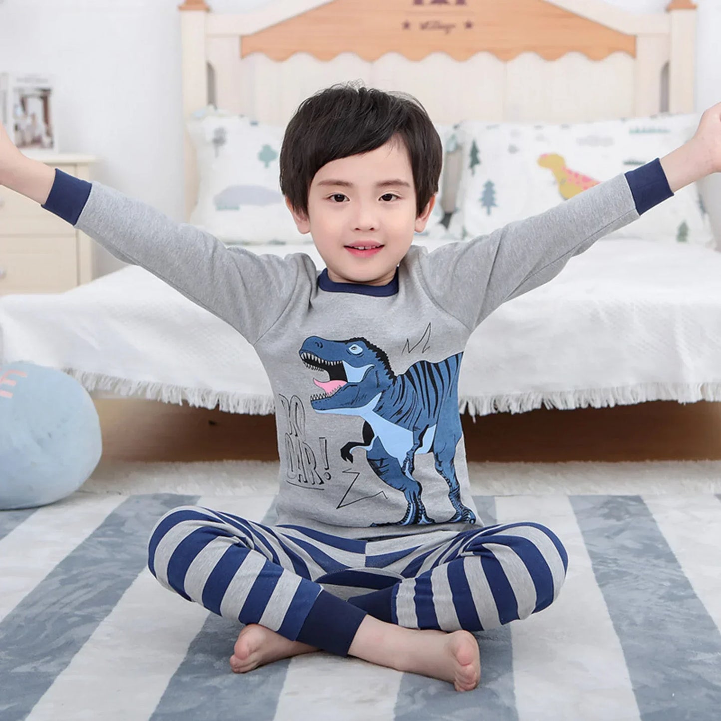 Kids Pajamas Set, 100% Cotton Soft Long Sleeve Sleepwear for Toddlers & Children Ages 2–13, Astronaut Print