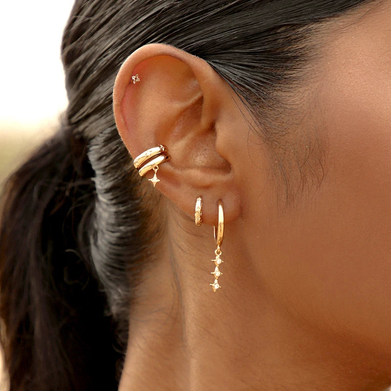 925 Sterling Silver Multi-Turn Hoop Earrings with White Zircon, Fashion Punk Jewelry for Women