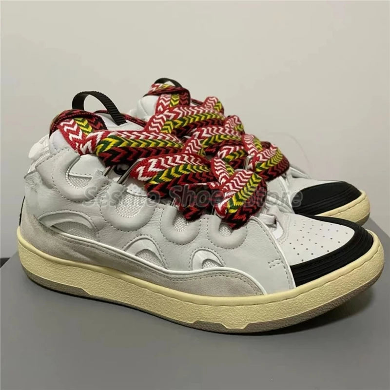 Thick Sole Casual Sneakers – Mixed Color Lace-Up Skateboard Shoes, Round Toe Breathable Outdoor Fashion Shoes