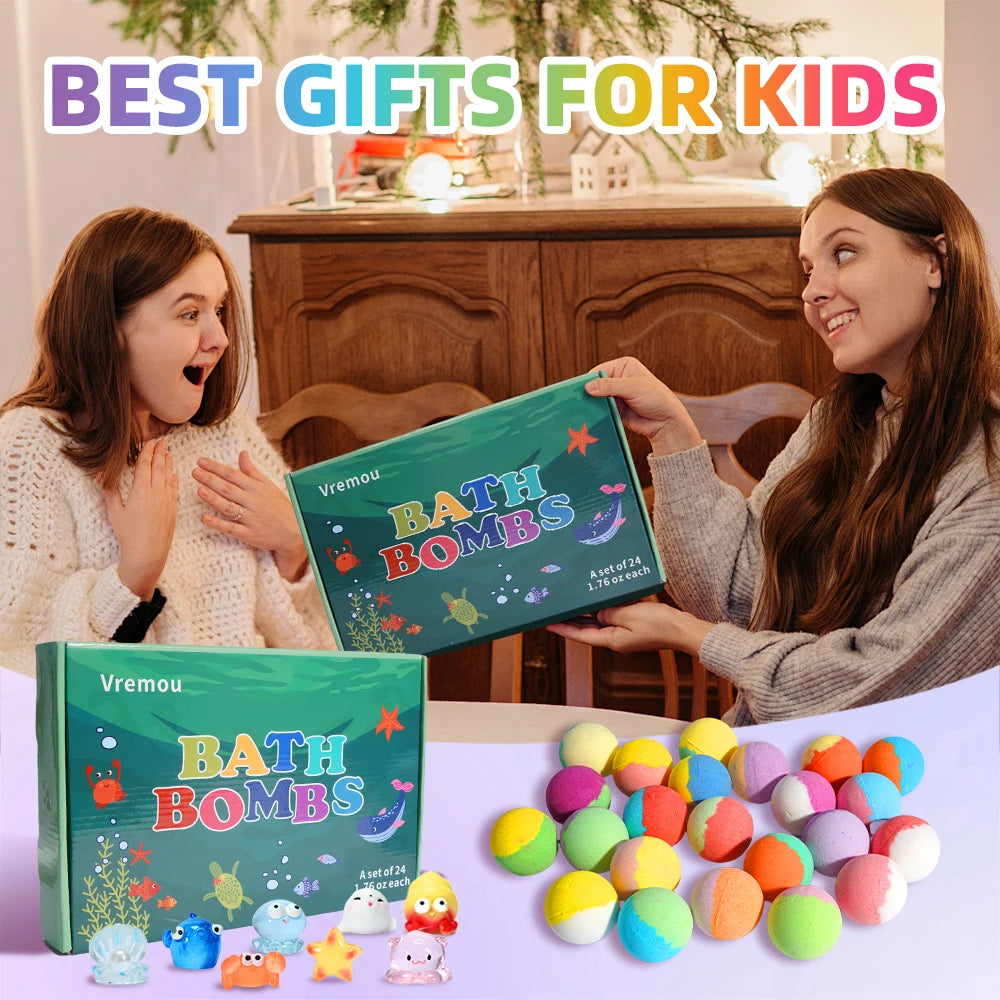 Kids Bath Bombs with Surprise Toys Inside – 24 Pack Bath Bomb Gift Set, Natural & Organic Bubble Bath Fizzies for Girls and Boys