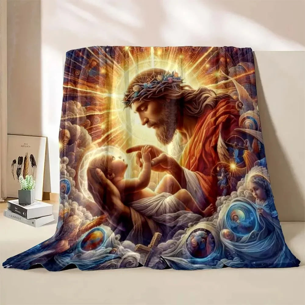 1PC God Jesus Believer Pray Virgin Mary Printed Blanket Soft and Comfortable Home Travel Blanket Adult and Child Warm Blanket Catholic