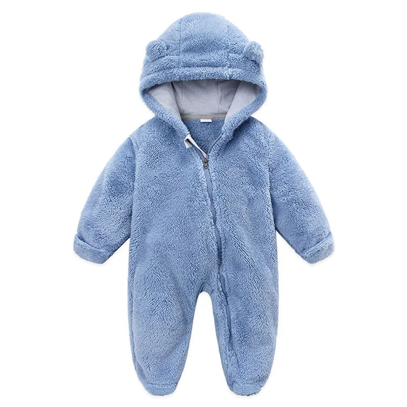 Infant Hooded Winter Romper – Long Sleeve Zipper Jumpsuit for Babies (0–12 Months)