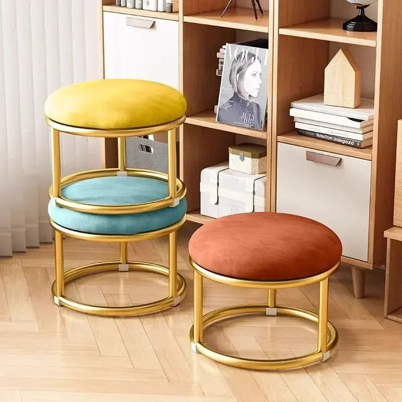 Small, Stackable, Round Household, Light Luxury and Modern, Simple, Living Room, Sofa Low Stool, Shoe  Door,  Changing