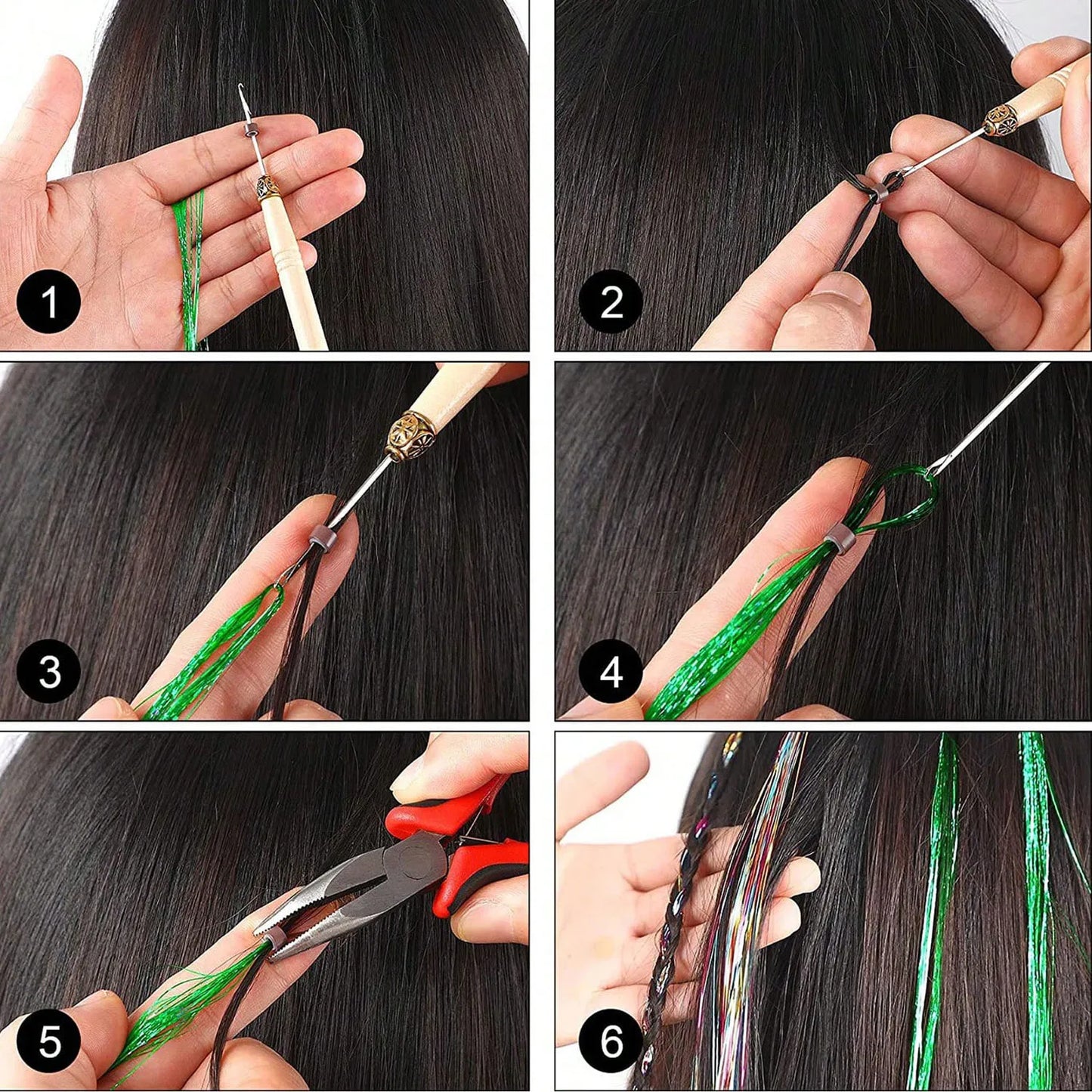 Glitter Hair Tinsel Extensions – 12-Piece Sparkling Fairy Hair Accessories for All Occasions