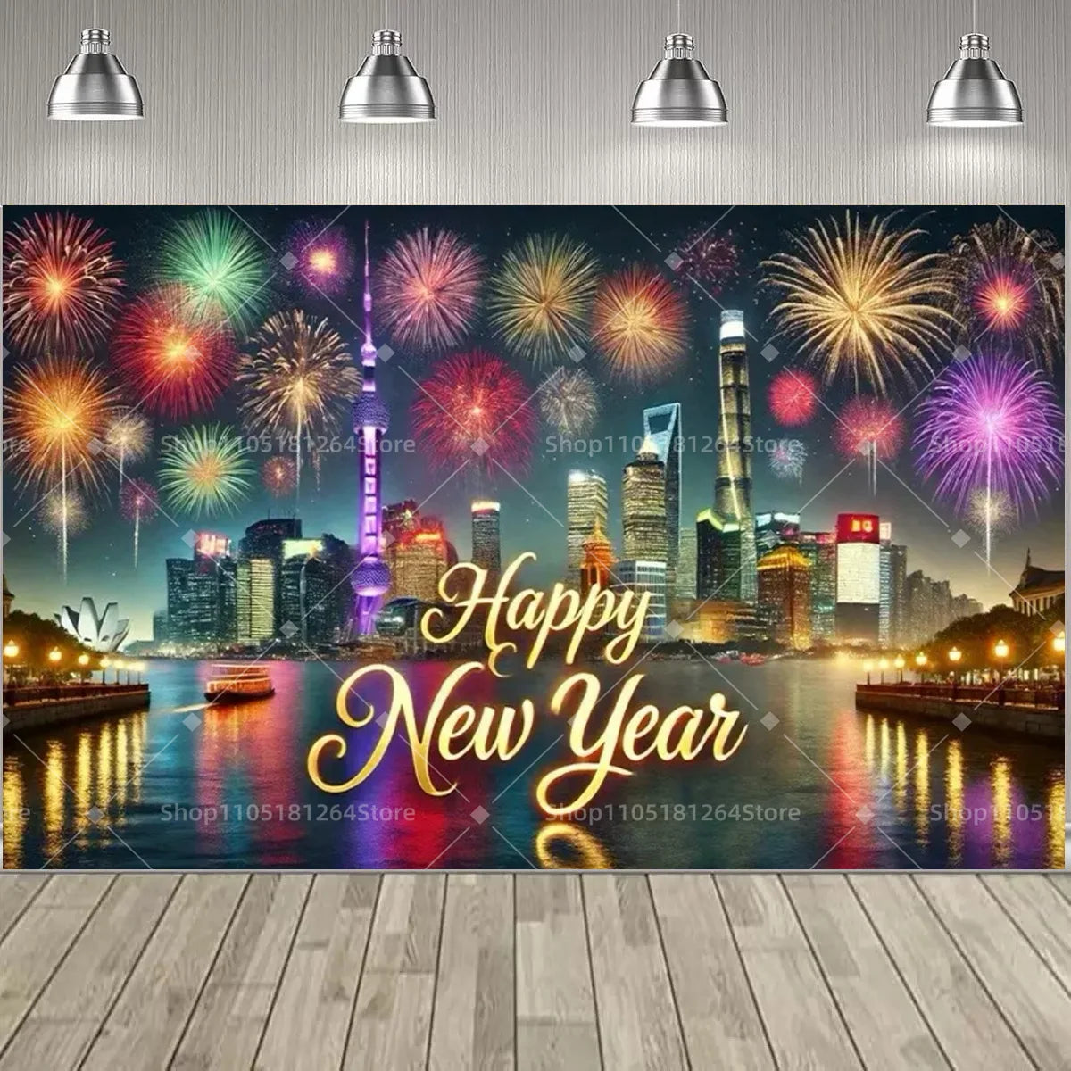 Black & Gold Happy New Year Party Decoration Banner – Festive Photo Backdrop for New Year & Holiday Celebrations