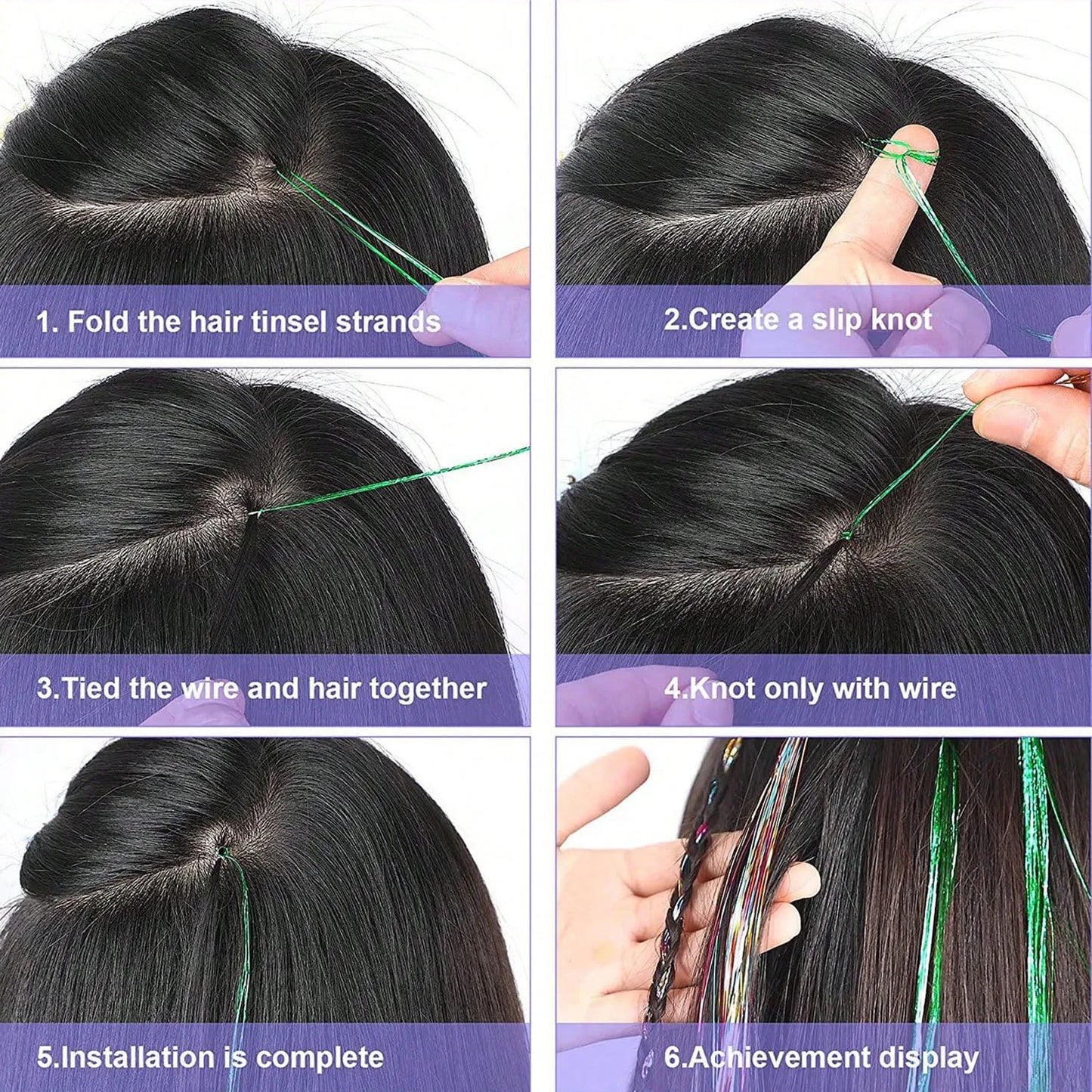 Glitter Hair Tinsel Extensions – 12-Piece Sparkling Fairy Hair Accessories for All Occasions