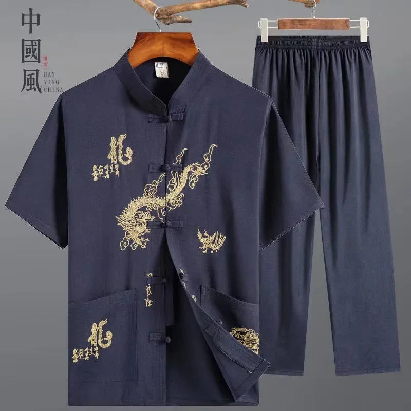 Tai Chi Clothing Men Women Traditional Chinese Kung Fu Costume Set Classic Vintage Middle-aged Elderly Fathers Tang Suit Dragon